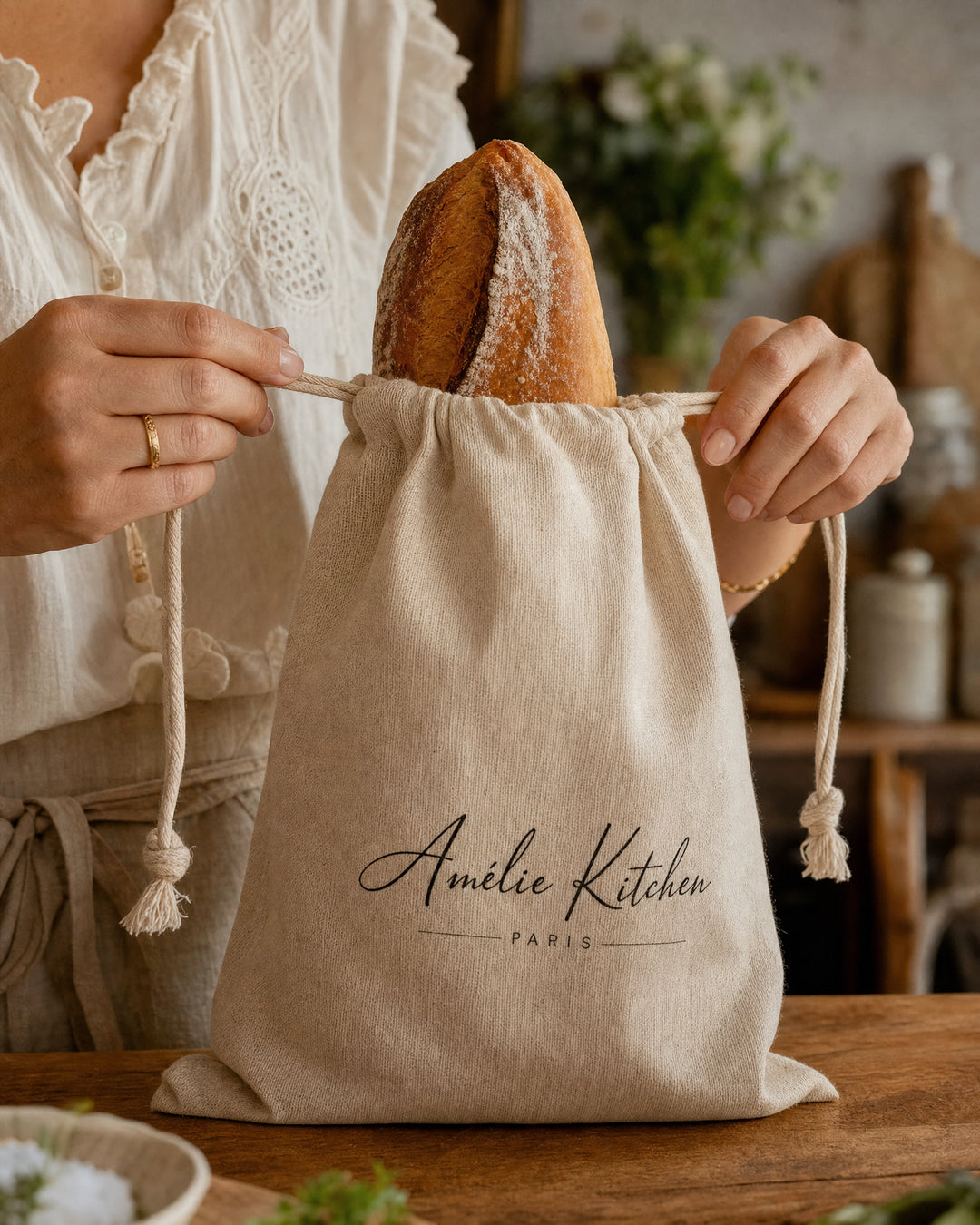 Bolsa de pan con cera de abeja — conservación natural del pan